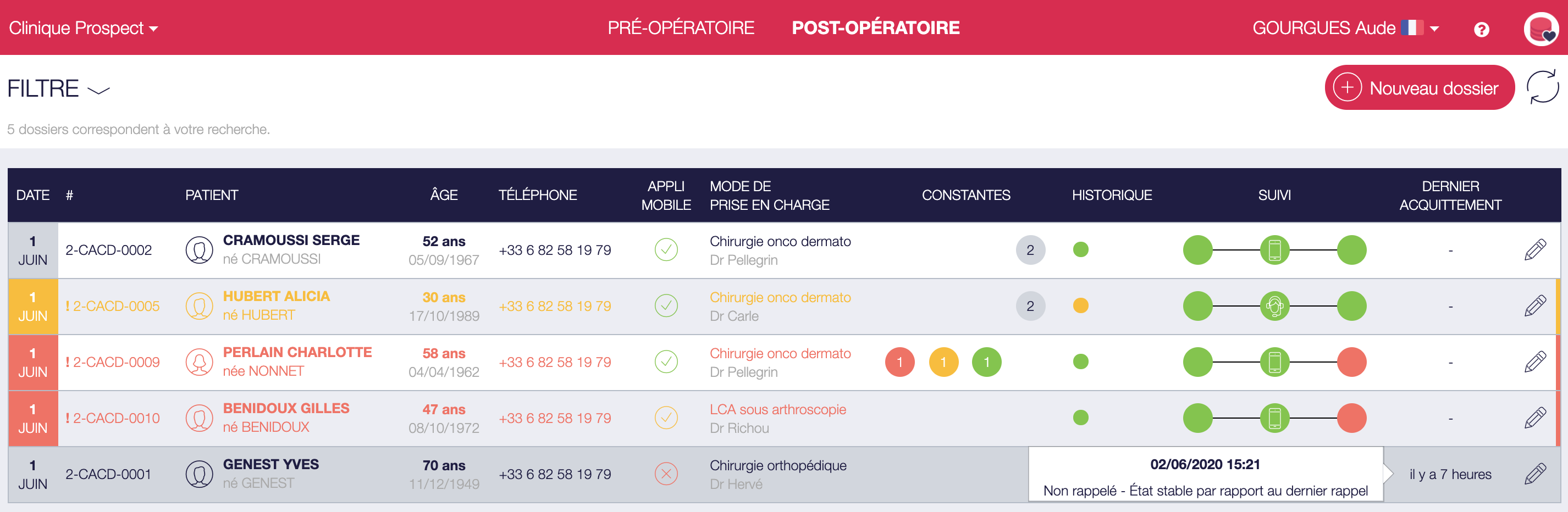 Statut acquittement - tableau de bord
