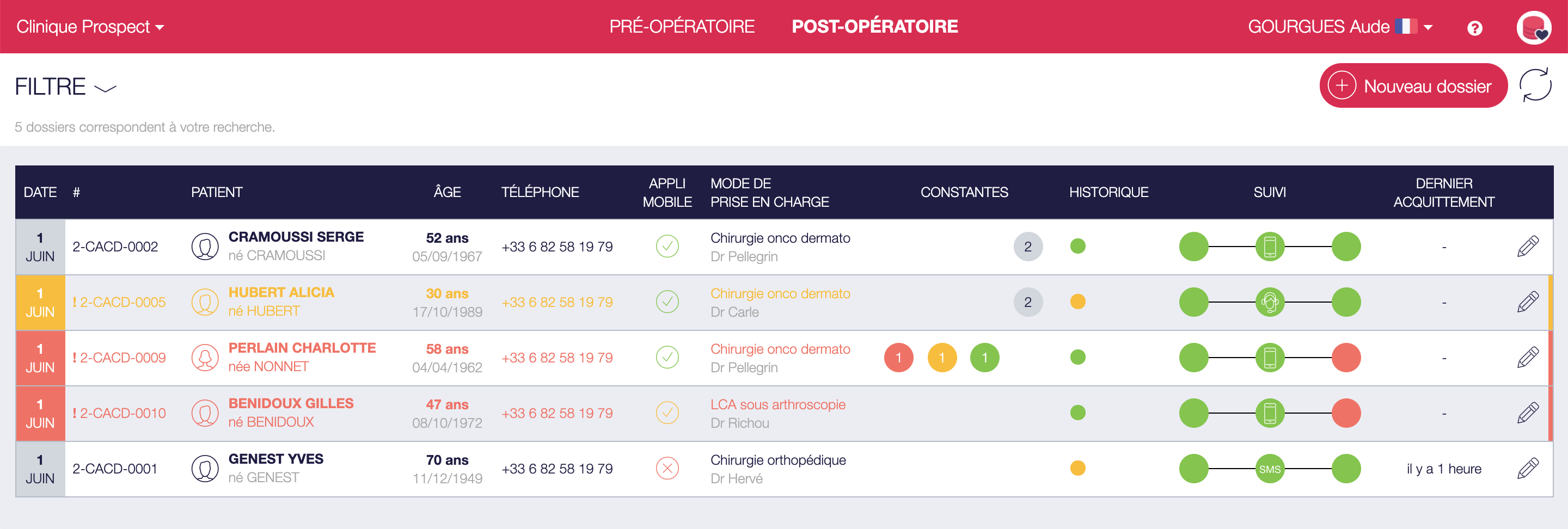 La liste postopératoire des dossiers patients