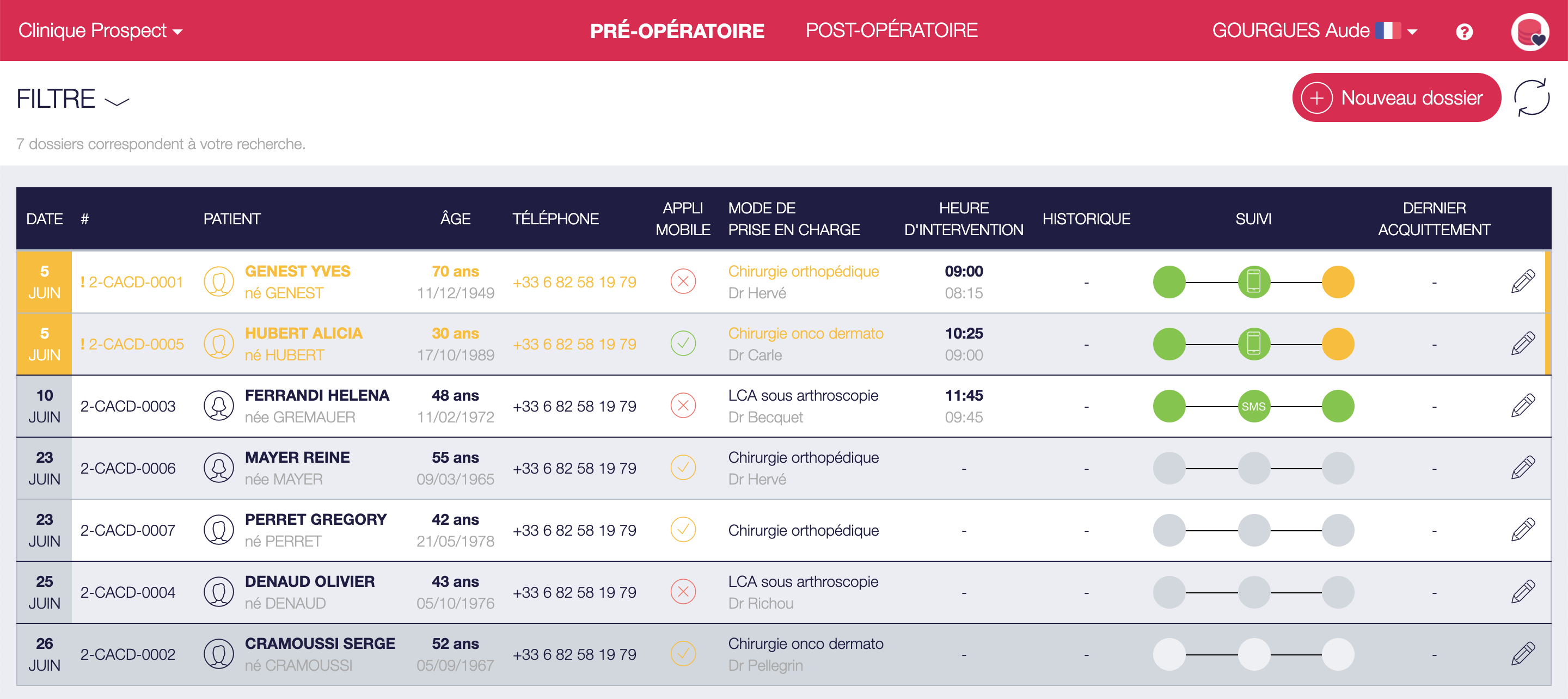 La liste préopératoire des dossiers patients